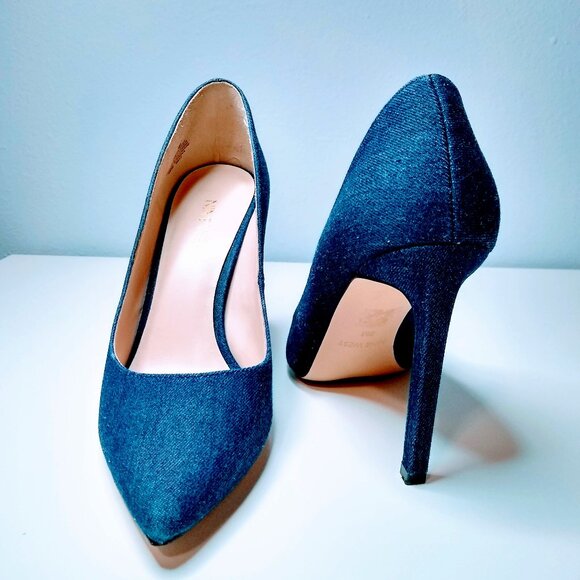 NINE WEST TATIANA STILETTO POINTY TOE BLUE DENIM DRESS PUMPS - Picture 2 of 13
